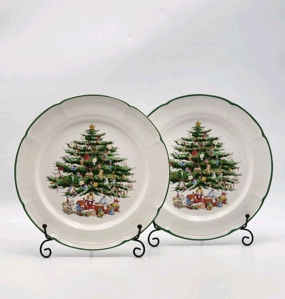 Vintage The Cellar Yuletide Christmas Tree Plate Set of 2 Japan Vintage 1992